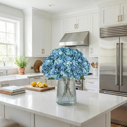 2Bouquets Artificial Fake Flowers Silk Hydrangea Arrangements Wedding Bouquets Decorations Plastic Floral Home Kitchen Garden Party Festival Bar DIY (Navy Blue)