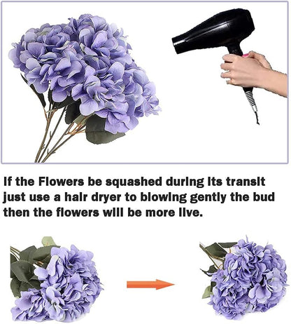 2Bouquets Artificial Fake Flowers Silk Hydrangea Arrangements Wedding Bouquets Decorations Plastic Floral Home Kitchen Garden Party Festival Bar DIY (Navy Blue)