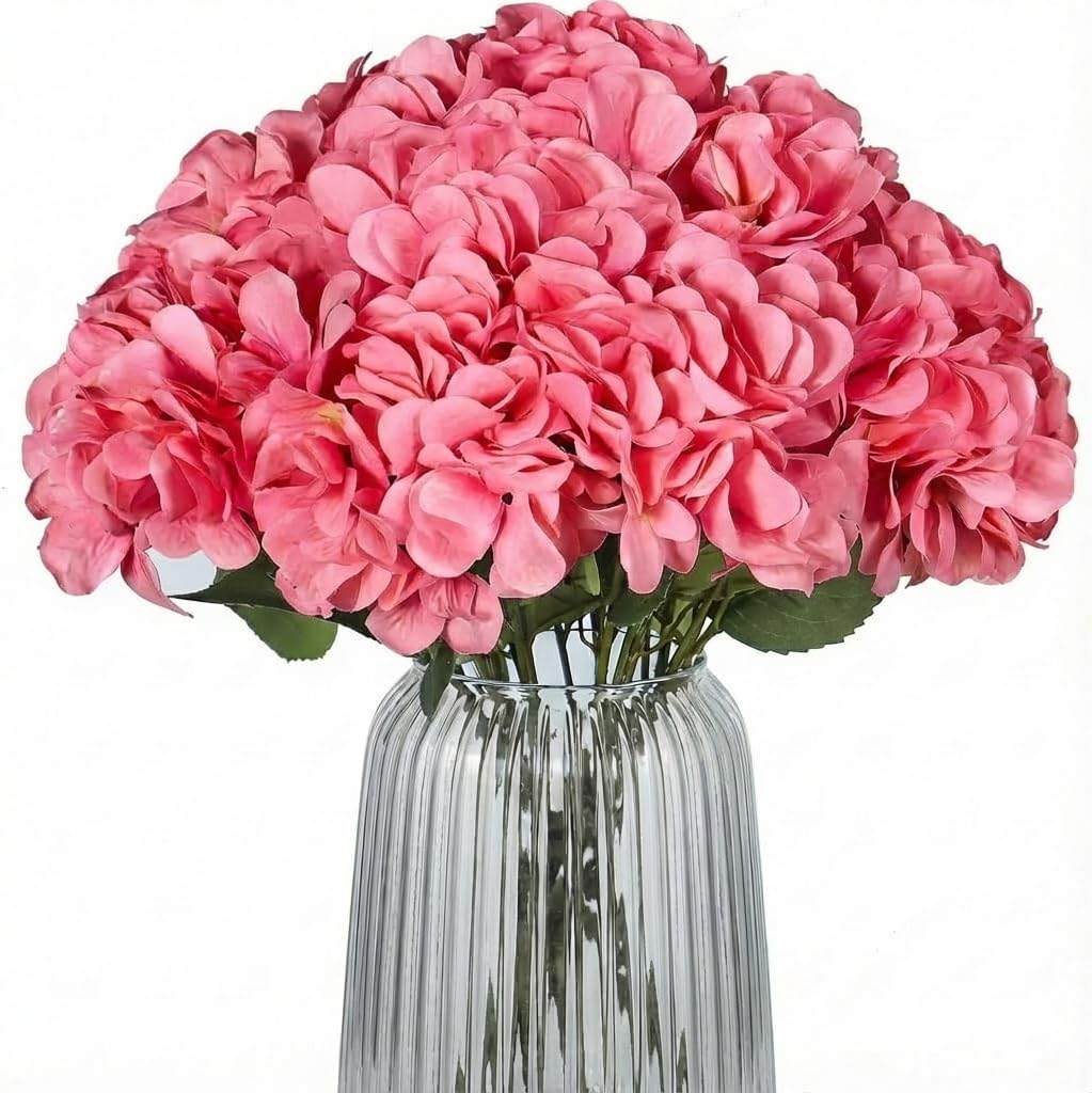 2Bouquets Artificial Fake Flowers Silk Hydrangea Arrangements Wedding Bouquets Decorations Plastic Floral Home Kitchen Garden Party Festival Bar DIY (Navy Blue)