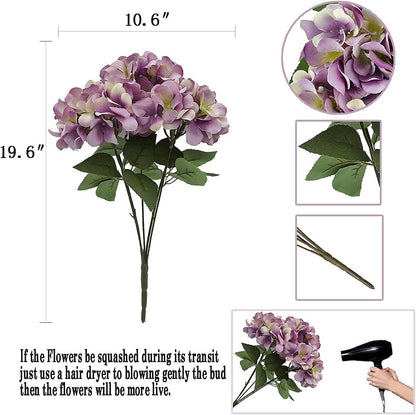 2Bouquets Artificial Fake Flowers Silk Hydrangea Arrangements Wedding Bouquets Decorations Plastic Floral Home Kitchen Garden Party Festival Bar DIY (Navy Blue)