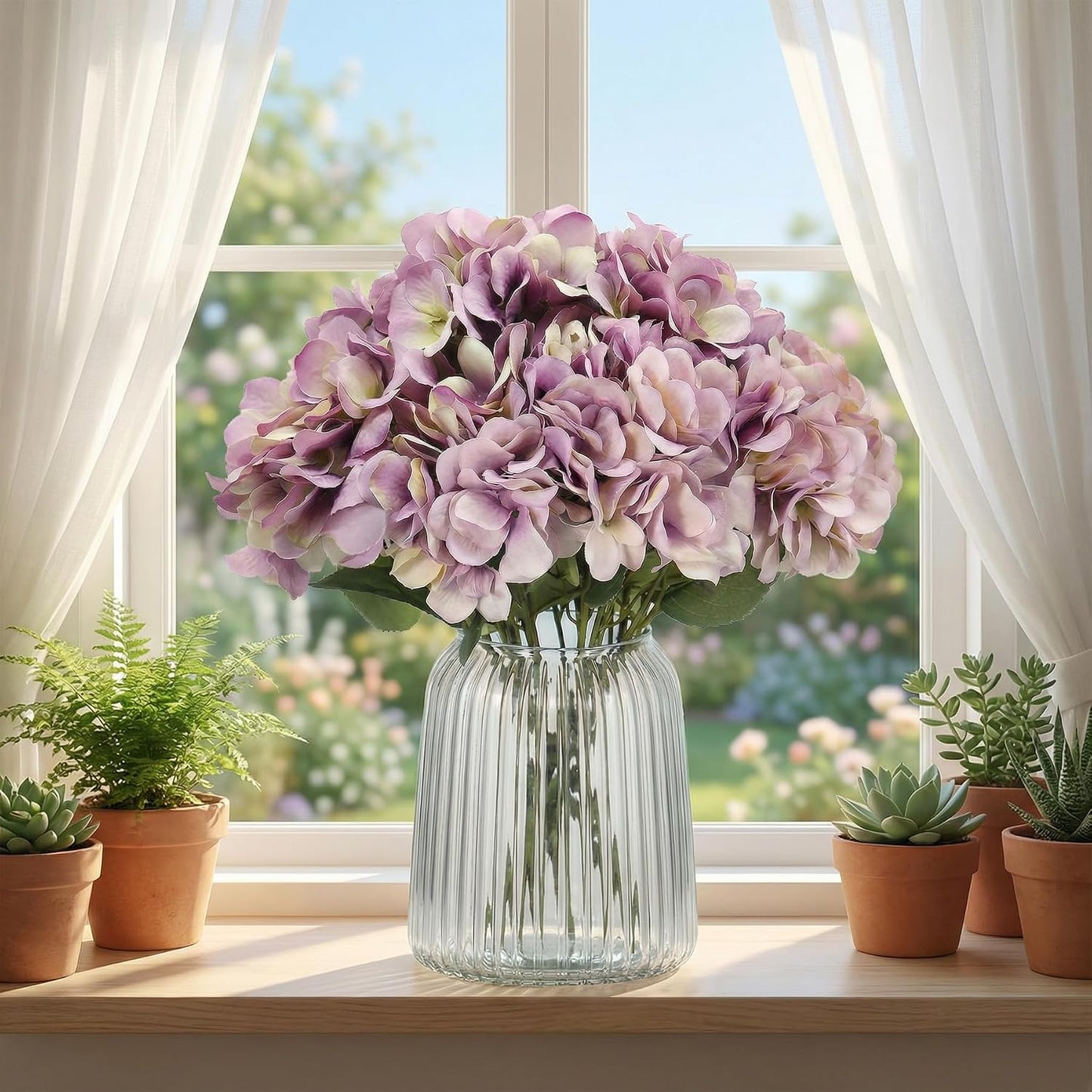 2Bouquets Artificial Fake Flowers Silk Hydrangea Arrangements Wedding Bouquets Decorations Plastic Floral Home Kitchen Garden Party Festival Bar DIY (Navy Blue)