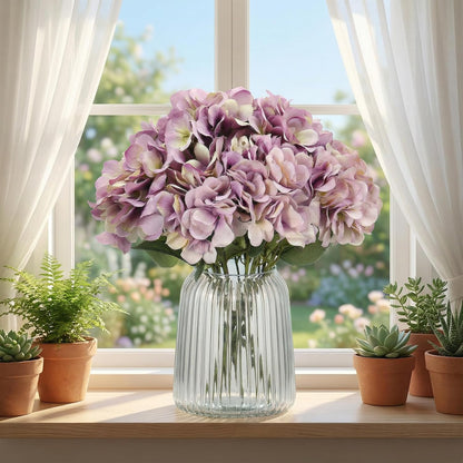 2Bouquets Artificial Fake Flowers Silk Hydrangea Arrangements Wedding Bouquets Decorations Plastic Floral Home Kitchen Garden Party Festival Bar DIY (Navy Blue)