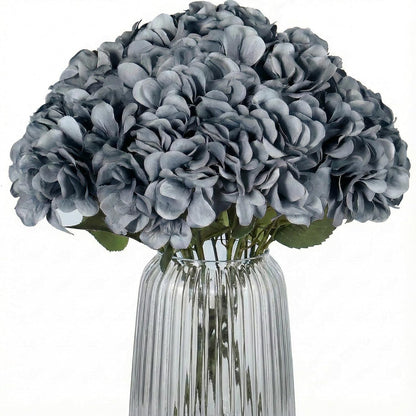 2Bouquets Artificial Fake Flowers Silk Hydrangea Arrangements Wedding Bouquets Decorations Plastic Floral Home Kitchen Garden Party Festival Bar DIY (Navy Blue)