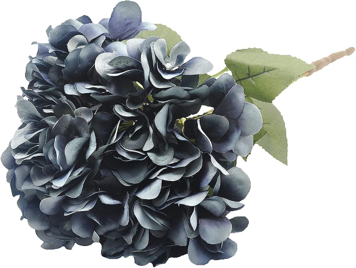 2Bouquets Artificial Fake Flowers Silk Hydrangea Arrangements Wedding Bouquets Decorations Plastic Floral Home Kitchen Garden Party Festival Bar DIY (Navy Blue)