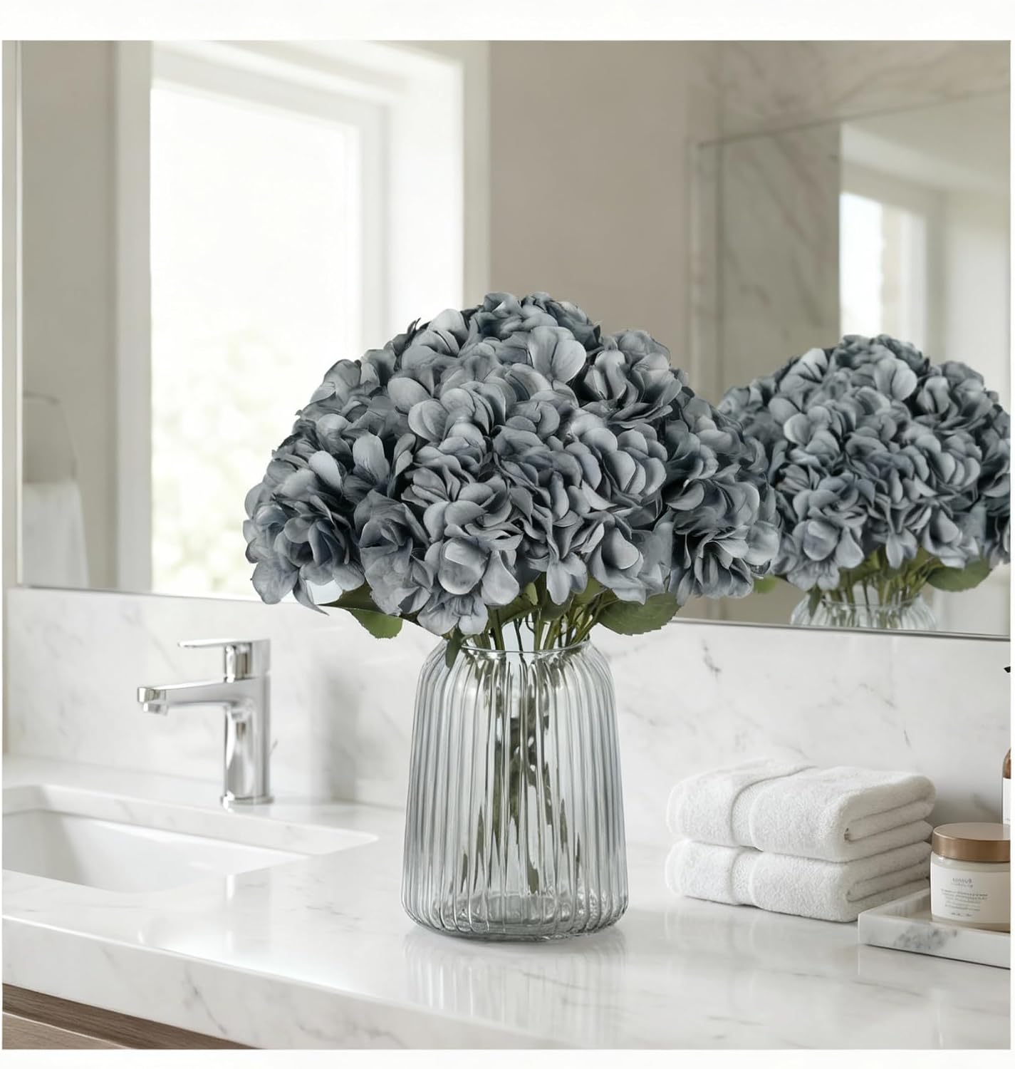 2Bouquets Artificial Fake Flowers Silk Hydrangea Arrangements Wedding Bouquets Decorations Plastic Floral Home Kitchen Garden Party Festival Bar DIY (Navy Blue)