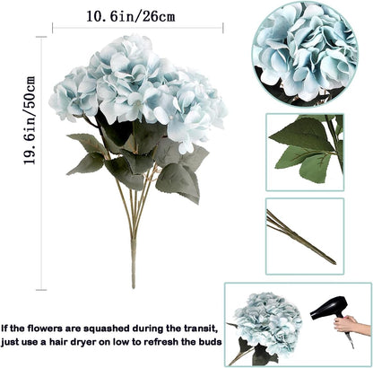 2Bouquets Artificial Fake Flowers Silk Hydrangea Arrangements Wedding Bouquets Decorations Plastic Floral Home Kitchen Garden Party Festival Bar DIY (Navy Blue)