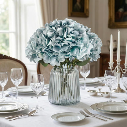 2Bouquets Artificial Fake Flowers Silk Hydrangea Arrangements Wedding Bouquets Decorations Plastic Floral Home Kitchen Garden Party Festival Bar DIY (Navy Blue)