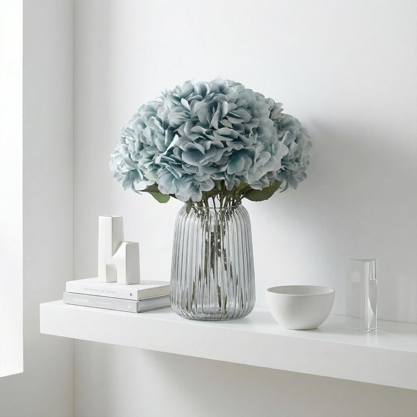 2Bouquets Artificial Fake Flowers Silk Hydrangea Arrangements Wedding Bouquets Decorations Plastic Floral Home Kitchen Garden Party Festival Bar DIY (Navy Blue)