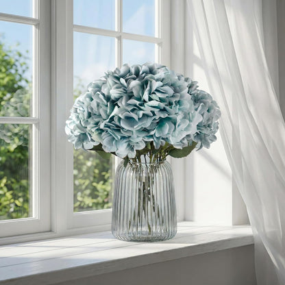 2Bouquets Artificial Fake Flowers Silk Hydrangea Arrangements Wedding Bouquets Decorations Plastic Floral Home Kitchen Garden Party Festival Bar DIY (Navy Blue)
