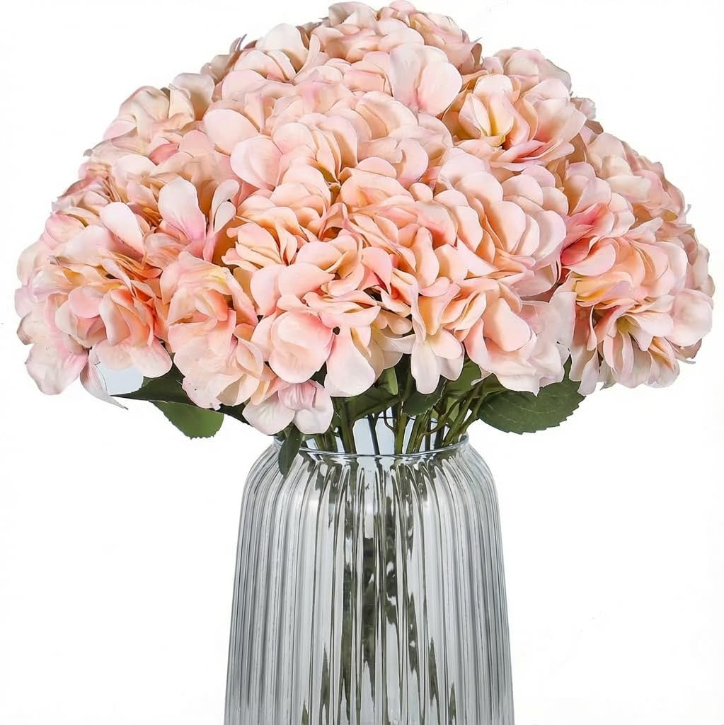 2Bouquets Artificial Fake Flowers Silk Hydrangea Arrangements Wedding Bouquets Decorations Plastic Floral Home Kitchen Garden Party Festival Bar DIY (Navy Blue)