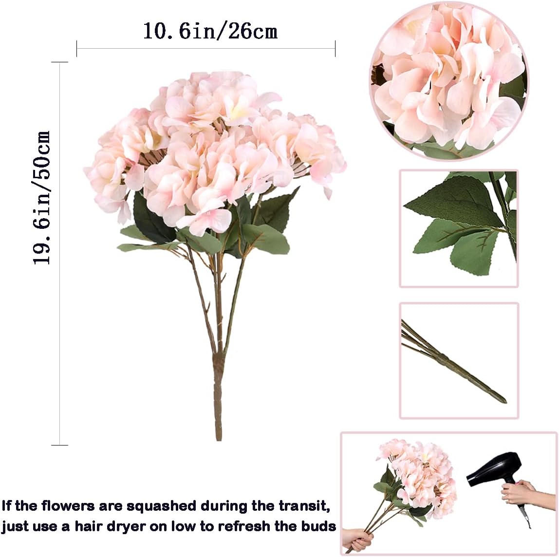 2Bouquets Artificial Fake Flowers Silk Hydrangea Arrangements Wedding Bouquets Decorations Plastic Floral Home Kitchen Garden Party Festival Bar DIY (Navy Blue)