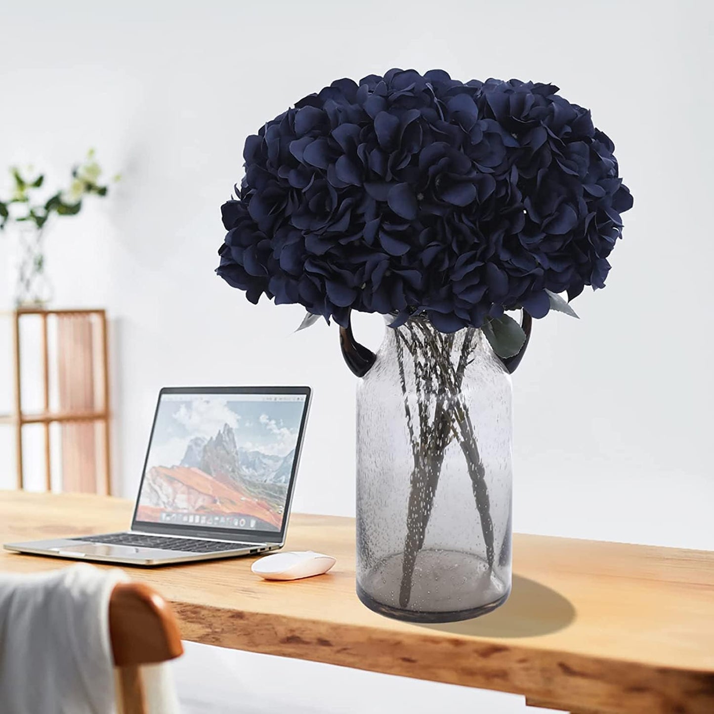 2Bouquets Artificial Fake Flowers Silk Hydrangea Arrangements Wedding Bouquets Decorations Plastic Floral Home Kitchen Garden Party Festival Bar DIY (Navy Blue)