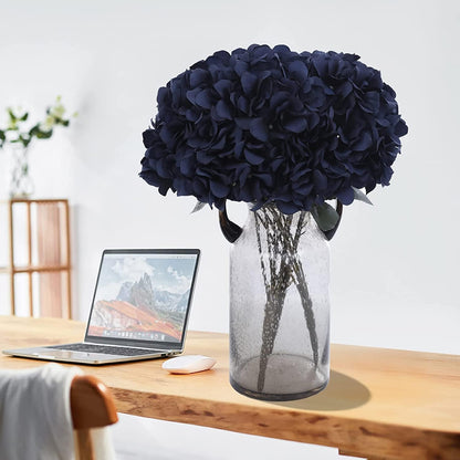 2Bouquets Artificial Fake Flowers Silk Hydrangea Arrangements Wedding Bouquets Decorations Plastic Floral Home Kitchen Garden Party Festival Bar DIY (Navy Blue)