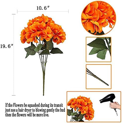 2Bouquets Artificial Fake Flowers Silk Hydrangea Arrangements Wedding Bouquets Decorations Plastic Floral Home Kitchen Garden Party Festival Bar DIY (Navy Blue)