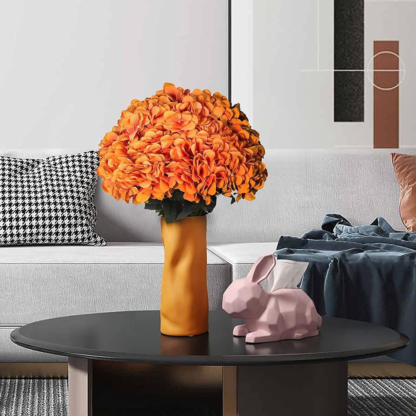 2Bouquets Artificial Fake Flowers Silk Hydrangea Arrangements Wedding Bouquets Decorations Plastic Floral Home Kitchen Garden Party Festival Bar DIY (Navy Blue)