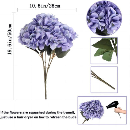 2Bouquets Artificial Fake Flowers Silk Hydrangea Arrangements Wedding Bouquets Decorations Plastic Floral Home Kitchen Garden Party Festival Bar DIY (Navy Blue)