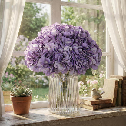2Bouquets Artificial Fake Flowers Silk Hydrangea Arrangements Wedding Bouquets Decorations Plastic Floral Home Kitchen Garden Party Festival Bar DIY (Navy Blue)