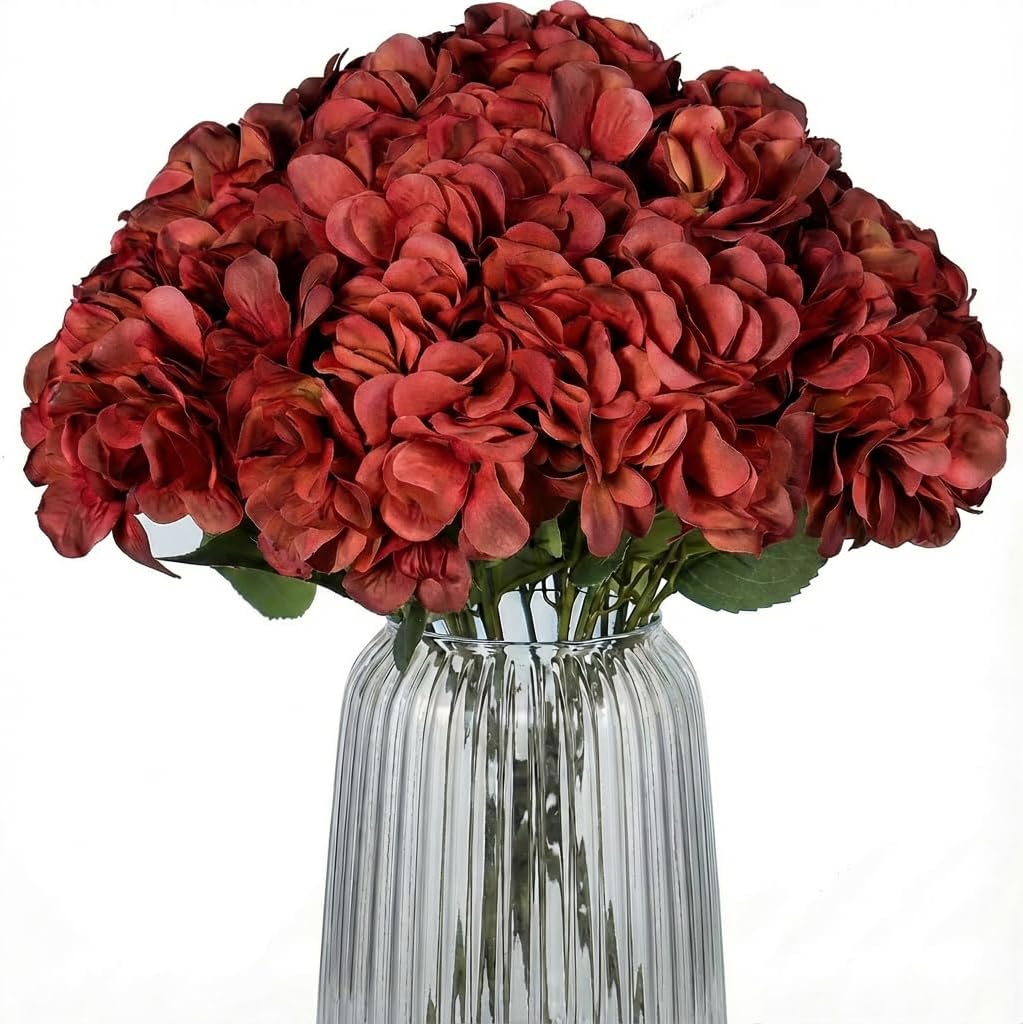 2Bouquets Artificial Fake Flowers Silk Hydrangea Arrangements Wedding Bouquets Decorations Plastic Floral Home Kitchen Garden Party Festival Bar DIY (Navy Blue)