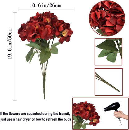 2Bouquets Artificial Fake Flowers Silk Hydrangea Arrangements Wedding Bouquets Decorations Plastic Floral Home Kitchen Garden Party Festival Bar DIY (Navy Blue)