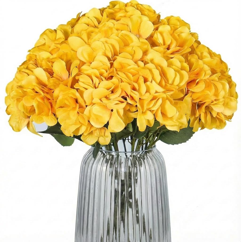 2Bouquets Artificial Fake Flowers Silk Hydrangea Arrangements Wedding Bouquets Decorations Plastic Floral Home Kitchen Garden Party Festival Bar DIY (Navy Blue)