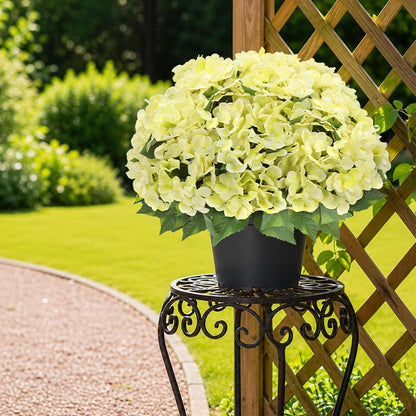 Artificial Hydrangea Flowers for Outdoors, 2 Pack UV Resistant Faux Silk Hydrangea Bushes with Pot for Porch Patio Garden Home Décor, Violet Blue