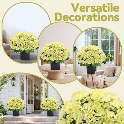 Artificial Hydrangea Flowers for Outdoors, 2 Pack UV Resistant Faux Silk Hydrangea Bushes with Pot for Porch Patio Garden Home Décor, Violet Blue