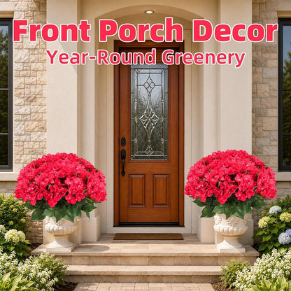 Artificial Hydrangea Flowers for Outdoors, 2 Pack UV Resistant Faux Silk Hydrangea Bushes with Pot for Porch Patio Garden Home Décor, Violet Blue