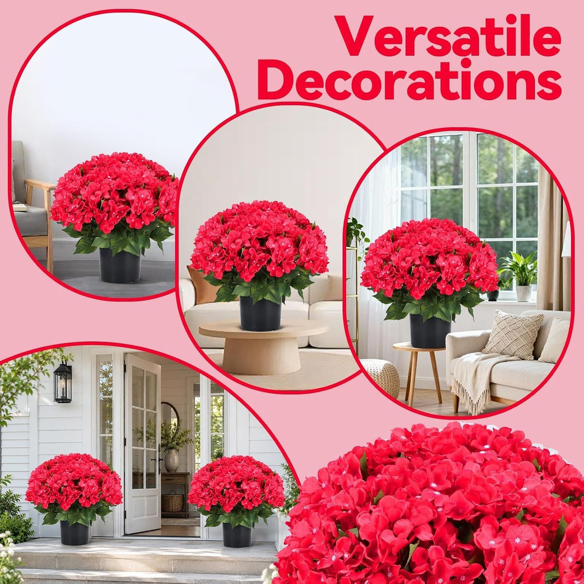 Artificial Hydrangea Flowers for Outdoors, 2 Pack UV Resistant Faux Silk Hydrangea Bushes with Pot for Porch Patio Garden Home Décor, Violet Blue