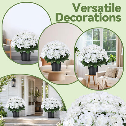 Artificial Hydrangea Flowers for Outdoors, 2 Pack UV Resistant Faux Silk Hydrangea Bushes with Pot for Porch Patio Garden Home Décor, Violet Blue