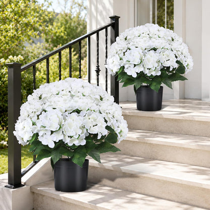 Artificial Hydrangea Flowers for Outdoors, 2 Pack UV Resistant Faux Silk Hydrangea Bushes with Pot for Porch Patio Garden Home Décor, Violet Blue