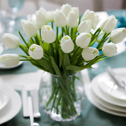 30pcs Real Touch Tulips PU Artificial Flowers, Fake Tulips Flowers for Arrangement Wedding Party Easter Spring Home Dining Room Office Decoration. (White)