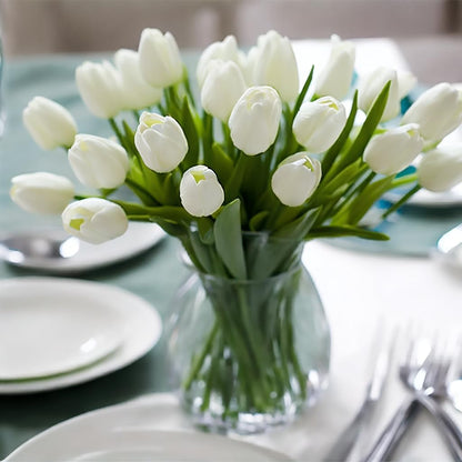 30pcs Real Touch Tulips PU Artificial Flowers, Fake Tulips Flowers for Arrangement Wedding Party Easter Spring Home Dining Room Office Decoration. (White)