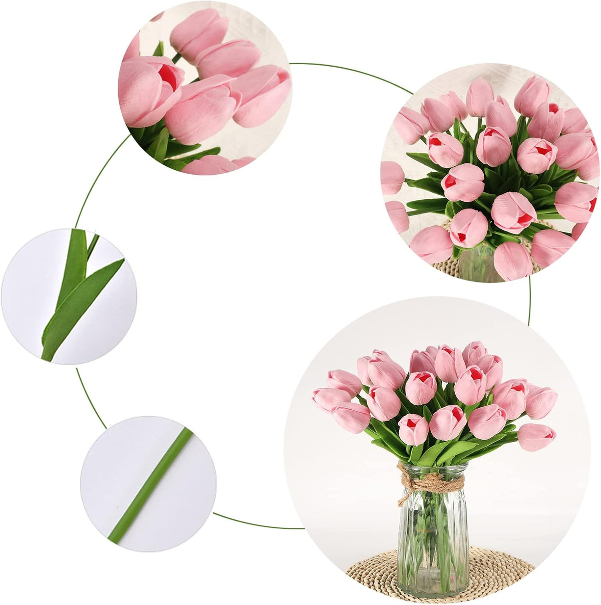 30pcs Real Touch Tulips PU Artificial Flowers, Fake Tulips Flowers for Arrangement Wedding Party Easter Spring Home Dining Room Office Decoration. (White)