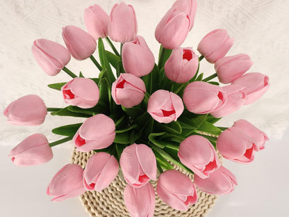 30pcs Real Touch Tulips PU Artificial Flowers, Fake Tulips Flowers for Arrangement Wedding Party Easter Spring Home Dining Room Office Decoration. (White)