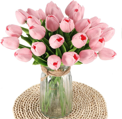 30pcs Real Touch Tulips PU Artificial Flowers, Fake Tulips Flowers for Arrangement Wedding Party Easter Spring Home Dining Room Office Decoration. (White)