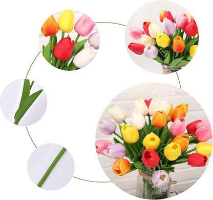 30pcs Real Touch Tulips PU Artificial Flowers, Fake Tulips Flowers for Arrangement Wedding Party Easter Spring Home Dining Room Office Decoration. (White)