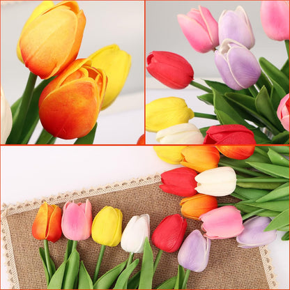 30pcs Real Touch Tulips PU Artificial Flowers, Fake Tulips Flowers for Arrangement Wedding Party Easter Spring Home Dining Room Office Decoration. (White)