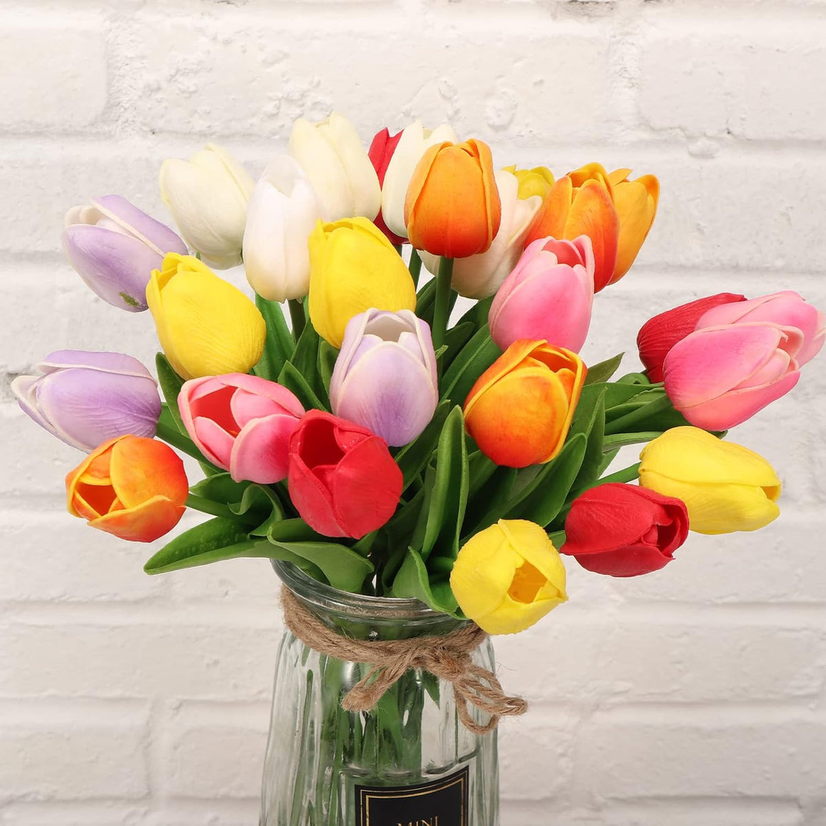 30pcs Real Touch Tulips PU Artificial Flowers, Fake Tulips Flowers for Arrangement Wedding Party Easter Spring Home Dining Room Office Decoration. (White)