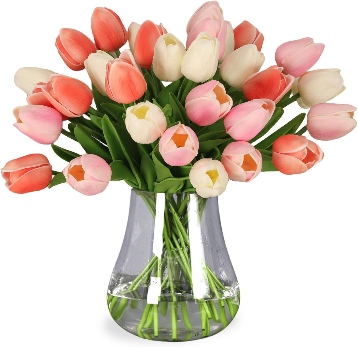 30pcs Real Touch Tulips PU Artificial Flowers, Fake Tulips Flowers for Arrangement Wedding Party Easter Spring Home Dining Room Office Decoration. (White)