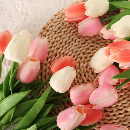 30pcs Real Touch Tulips PU Artificial Flowers, Fake Tulips Flowers for Arrangement Wedding Party Easter Spring Home Dining Room Office Decoration. (White)