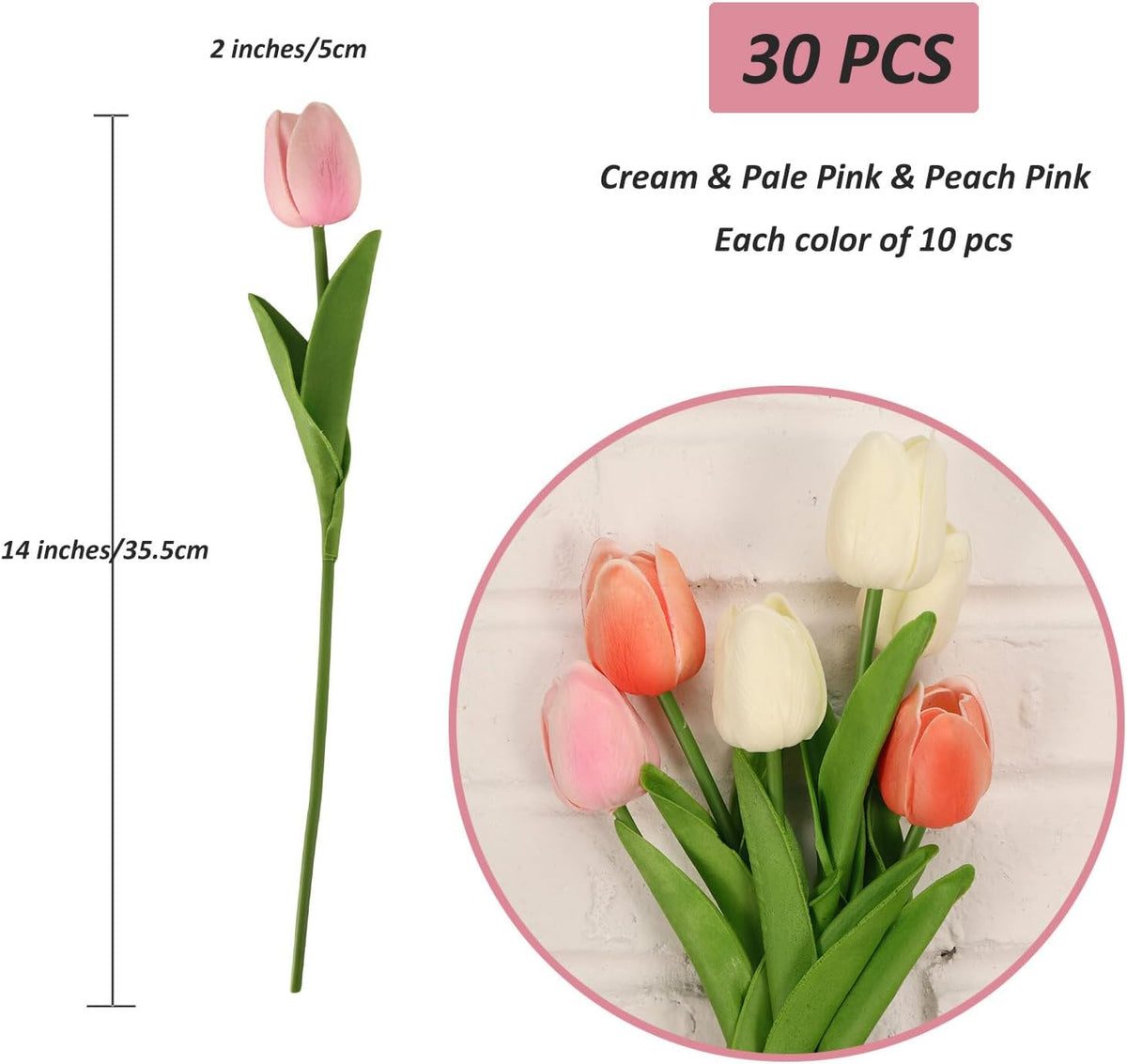 30pcs Real Touch Tulips PU Artificial Flowers, Fake Tulips Flowers for Arrangement Wedding Party Easter Spring Home Dining Room Office Decoration. (White)