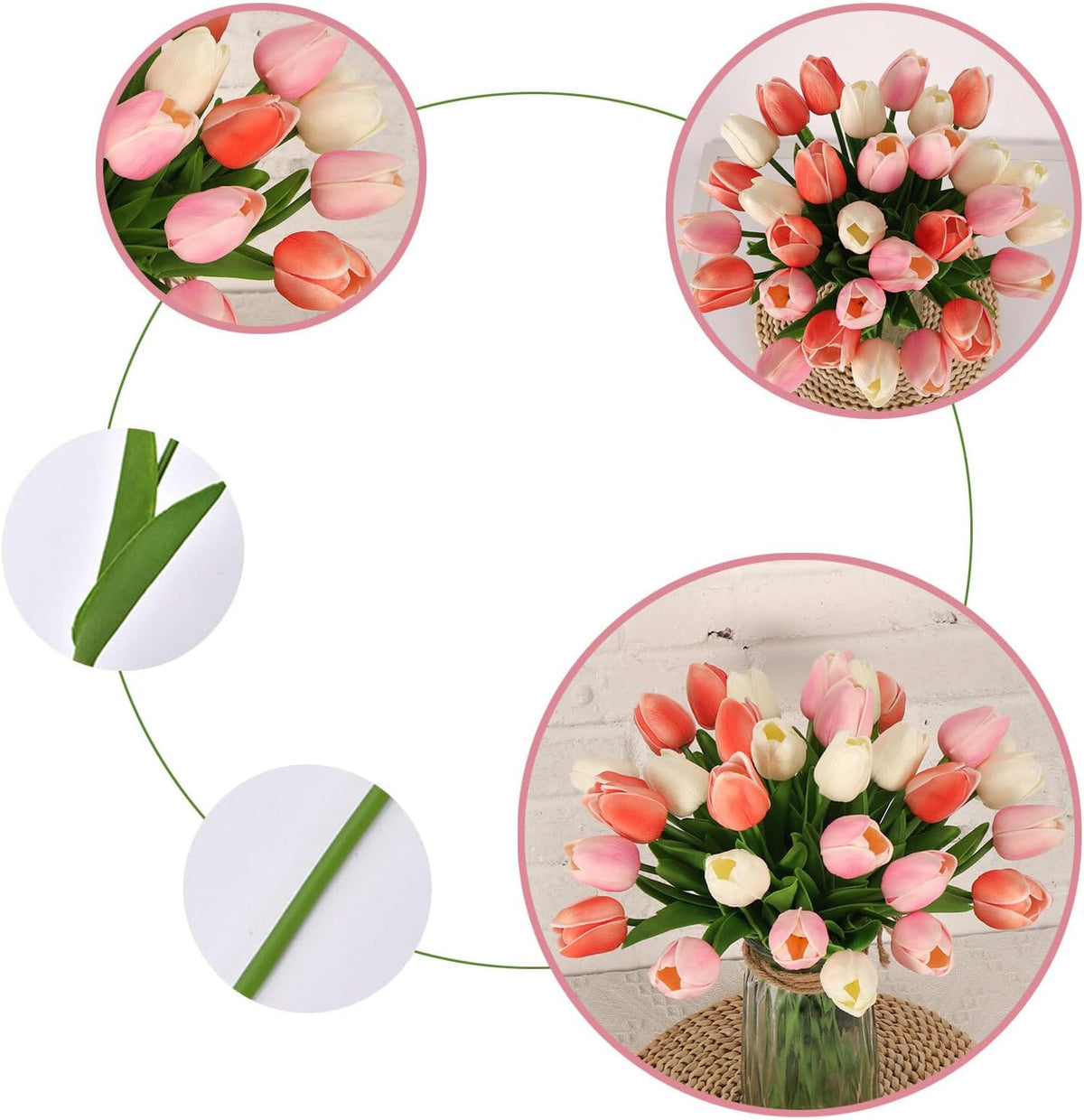 30pcs Real Touch Tulips PU Artificial Flowers, Fake Tulips Flowers for Arrangement Wedding Party Easter Spring Home Dining Room Office Decoration. (White)