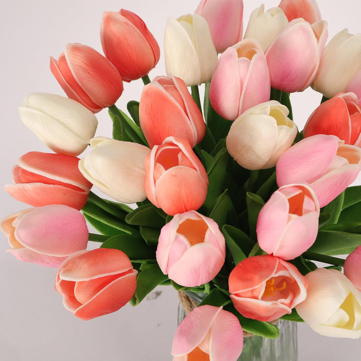 30pcs Real Touch Tulips PU Artificial Flowers, Fake Tulips Flowers for Arrangement Wedding Party Easter Spring Home Dining Room Office Decoration. (White)