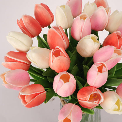 30pcs Real Touch Tulips PU Artificial Flowers, Fake Tulips Flowers for Arrangement Wedding Party Easter Spring Home Dining Room Office Decoration. (White)