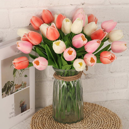 30pcs Real Touch Tulips PU Artificial Flowers, Fake Tulips Flowers for Arrangement Wedding Party Easter Spring Home Dining Room Office Decoration. (White)