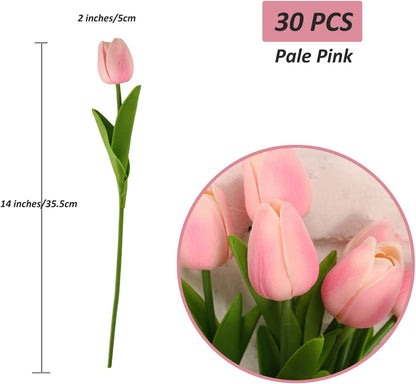 30pcs Real Touch Tulips PU Artificial Flowers, Fake Tulips Flowers for Arrangement Wedding Party Easter Spring Home Dining Room Office Decoration. (White)