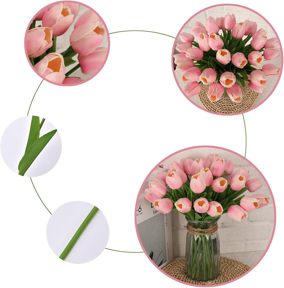 30pcs Real Touch Tulips PU Artificial Flowers, Fake Tulips Flowers for Arrangement Wedding Party Easter Spring Home Dining Room Office Decoration. (White)