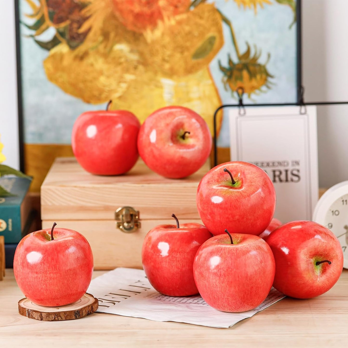 16PCS Artificial Red Apples, Fake Fruit Lifelike Simulation Apples for Home Kitchen Table Basket Decoration
