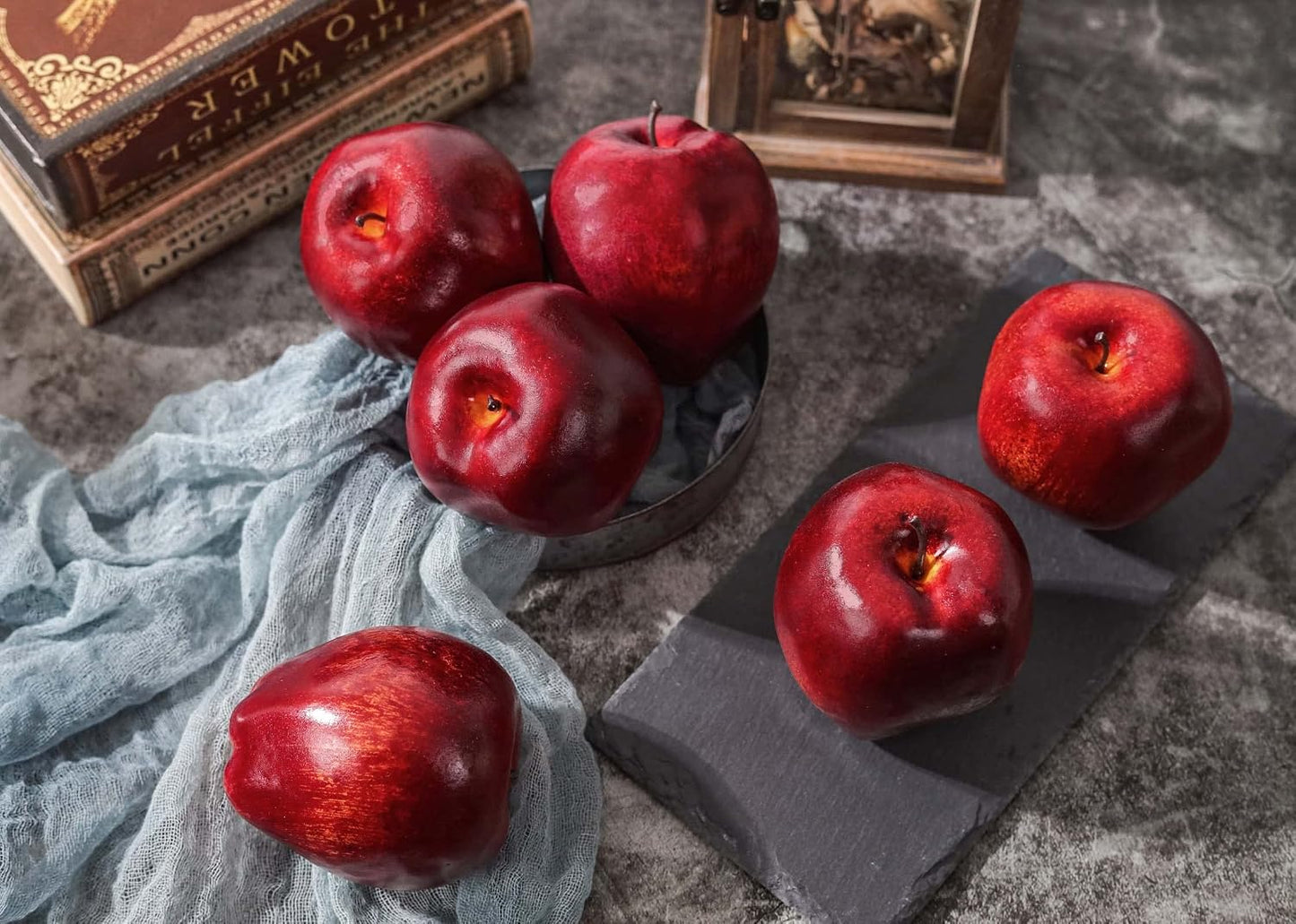 16PCS Artificial Red Apples, Fake Fruit Lifelike Simulation Apples for Home Kitchen Table Basket Decoration