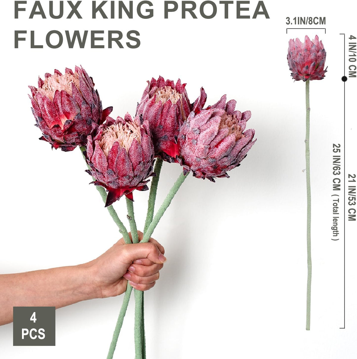 4 Pack Artificial King Protea Flowers, Tropic, Wedding Centerpiece